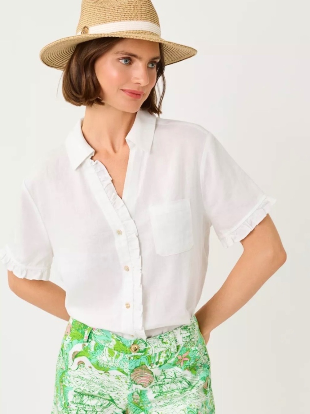 Lilly Pulitzer Carden Ruffle Top resort white XL